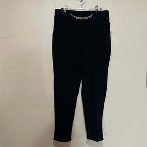 Gold Chain Belt Black Slacks with Elastic Waistband